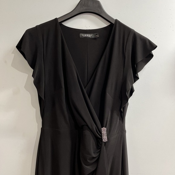 Lauren Ralph Lauren Dress Womens 8 Black Jersey Knit Maxi Sequin Clip Event Gala - Picture 4 of 10